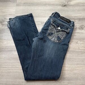 LA Idol USA Women's Jeans Embellished Pockets Bootcut Denim Y2K Blue Size 13